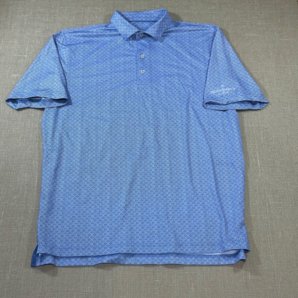 johnnie-O Mens Adler PREP-FORMANCE Polo Shirt Blue Geometric JMPO5780 Large